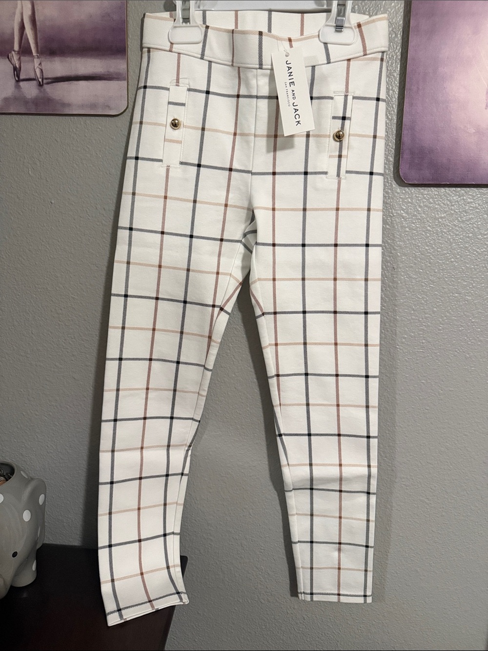 Janie and Jack size 7 girls ponte pants leggings white window pane new
